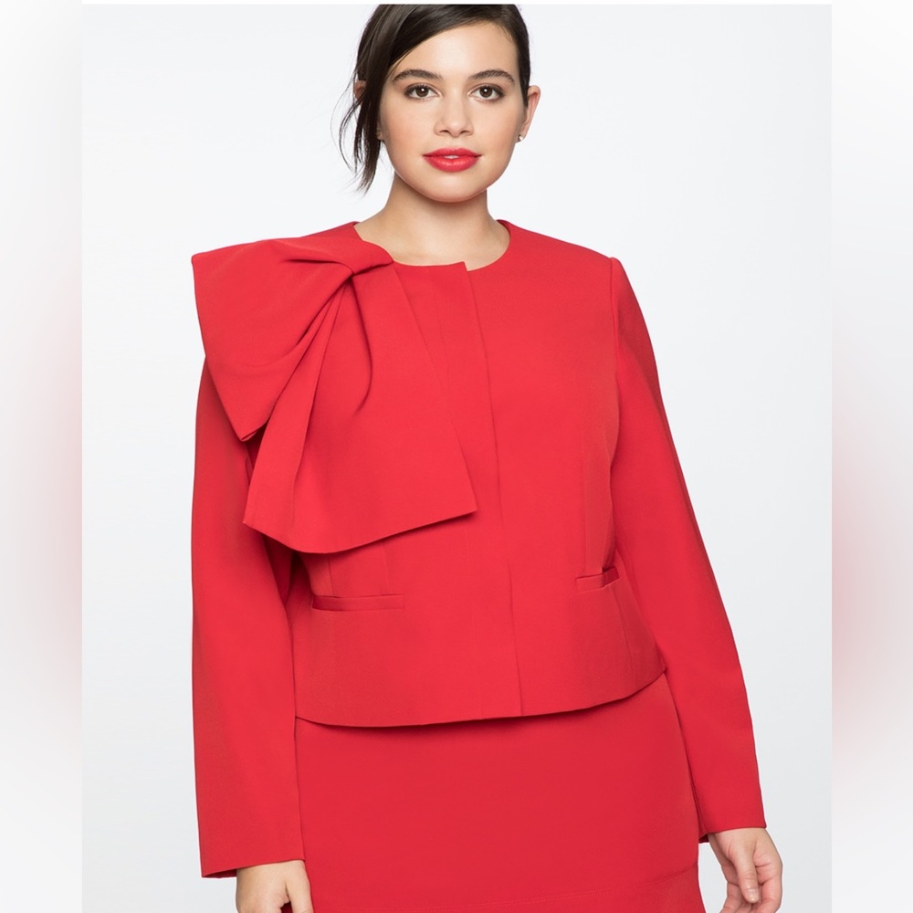 Eloquii Red Bow-Shoulder Jacket